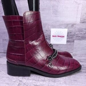 Franco Sarto Caleb Croc Embossed Leather Ankle Boot Mulberrry Purple Women 8 NEW